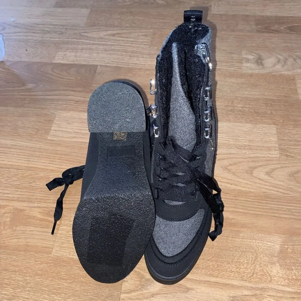 DKNY Womens Toia Lace-Up Zip Block heel platform Booties Grey Black Size 9.5 M